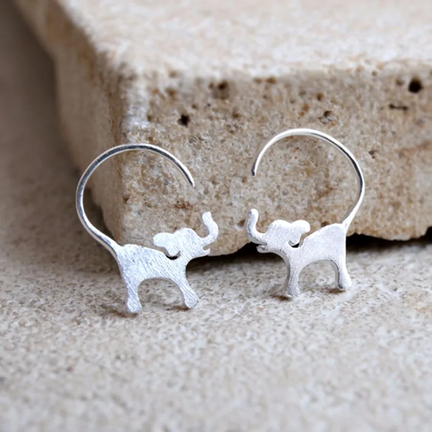 Kinitial 925 Sterling Silver Cute Elephant Cat Hook Earrings Animal