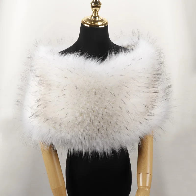

Faux raccoon fur shawl bride wedding fake fur wraps multicolor winter warm big wide elastic fur pashmina women soft fur scarves