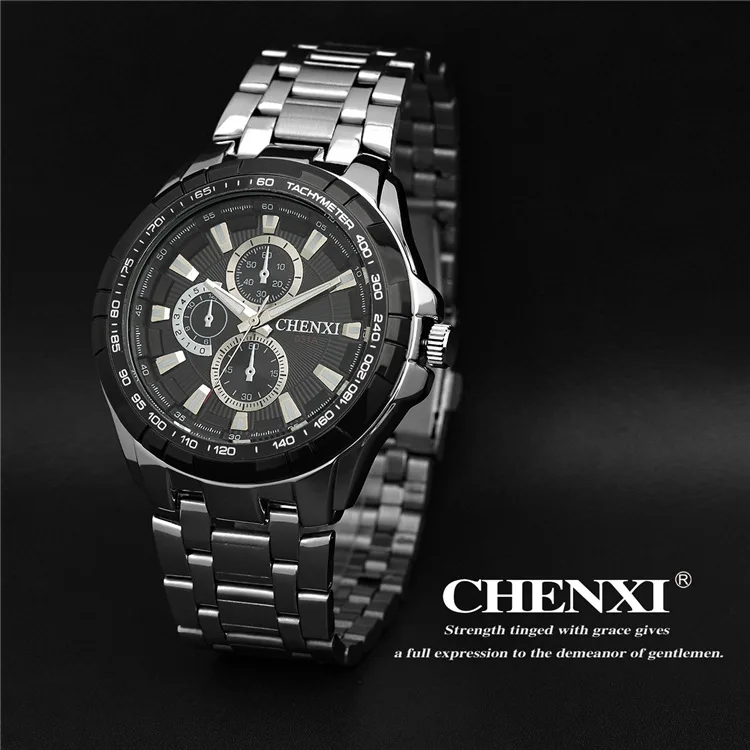 

Fashion CHENXI Brand Black Stainless Steel Man's Watch Unique Design Big Dial Stylish Cool Casual Wristwatch for Male Clocks