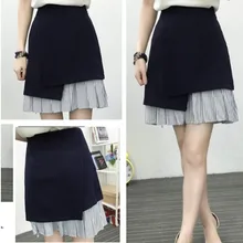 Faldas Mujer Топ из искусственного полиэстера None Saia лето новые женские повседневные Лоскутные Плиссированные Выше Колена, мини-юбка в стиле ампир