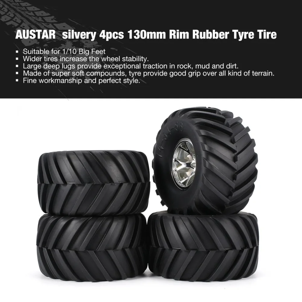 

AUSTAR 4pcs AX-3003 130mm Rim Rubber Tyre Tire Wheel Plastic Hub for 1/10 RC Big Feet Model HSP HPI Beadlock Spare Parts New