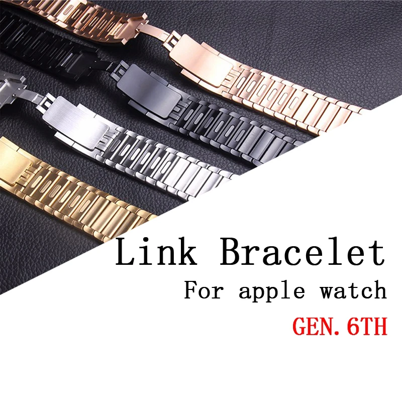 

link bracelet strap for apple watch band 4 3 2 1 42mm 38mm stainless steel watchband for iWatch gen.6 adjustable high quality