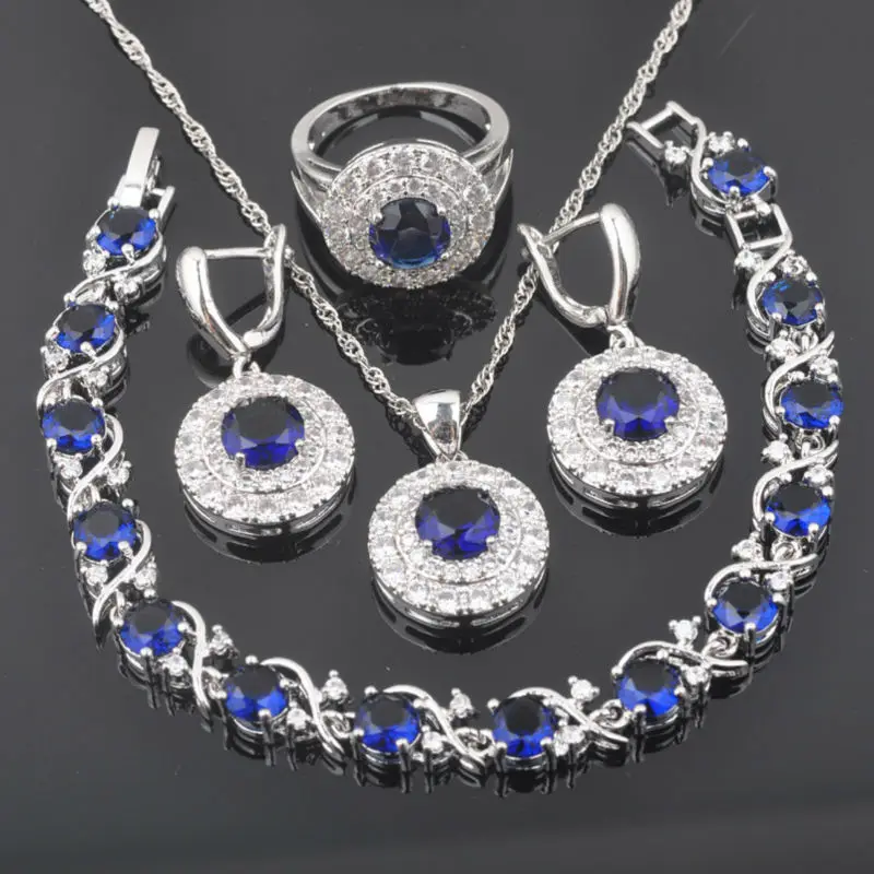 

FAHOYO 925 Sterling Silver Blue Zircon For Women Elegant Design Jewelry Sets Bracelet Necklace Pendant Earrings Ring QS0269