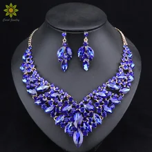 Модные наборы свадебных ювелирных изделий с кристаллами, аксессуары для костюмированной вечеринки, свадебное ожерелье, серьги, набор для невесты, женщин, 5 цветов