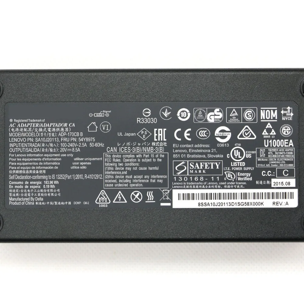 Original 20V 8.5A 170W AC Adapter for Lenovo ThinkPad T440p T540p W540 Series Laptop Charger ADP-170CB B ADL170NLC3A Square Pin