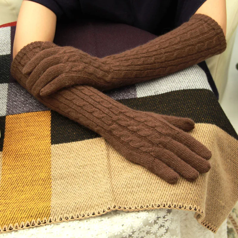 40 см длинные шерстяные перчатки кашемировые перчатки женские теплые зимние вязаные перчатки Модные элегантные женские брендовые перчатки Новые перчатки