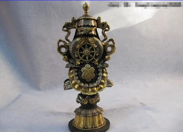 

Collectible bronze lion statue S0472 100% Bronze 24K Gold Gild silver-gilt Buddhism Tibetan eight treasures vestment