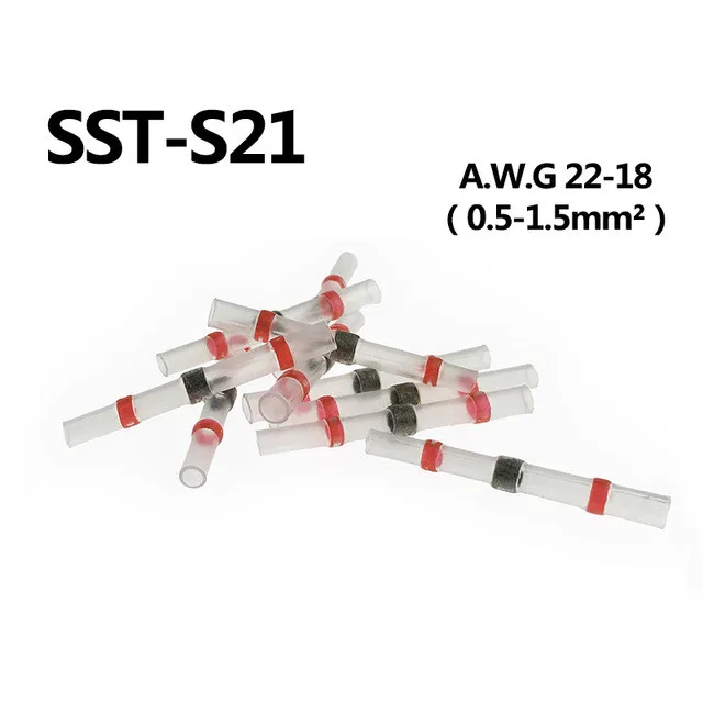 

100pcs SST-S21 Seal Heat Shrink Butt Wire Connectors Terminals AWG22-18 0.5-1.0mm Red Solder Sleeve Waterproof