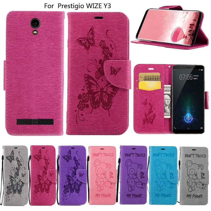 

Wallet Case For Prestigio WIZE Y3 Case PU Leather Magnetic Embossing Card Slots and Stand Holder Cover with Lanyard
