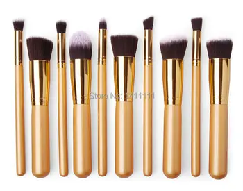 

Wholesale DHL Free Shipping HQ GOLD Color 10pcs in 1 Pro Foundation Eyeshadow Eyebrow brush Makeup Brushes Set Kit MB125