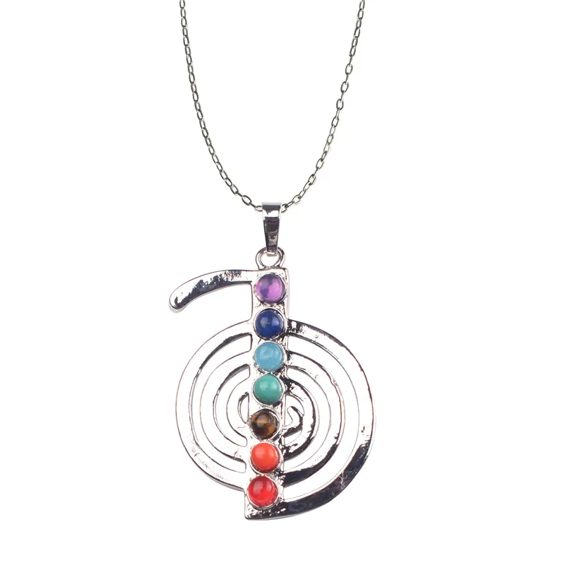 7 Chakra Stone Reiki Yoga Beads Necklace Silver Color Amethy Turquoi Agat Natural Stone Pendant Necklaces Women Gift