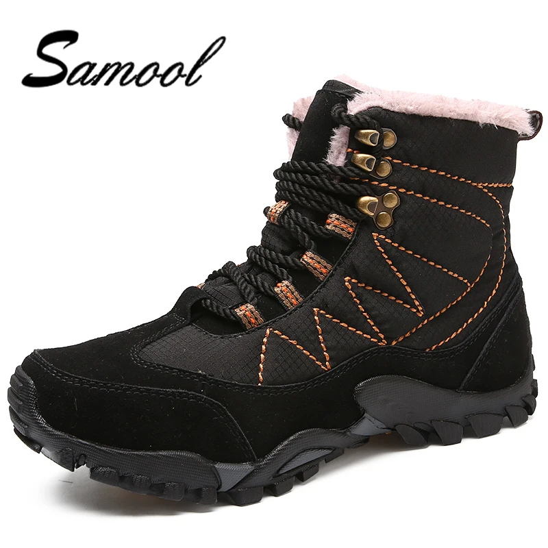 

Winter New Men Outdoor Waterproof Plus Fur Casual Shoes Non-slip warmful Snow Boots Unisex Suede Leather Sneakers Big Size 38-47