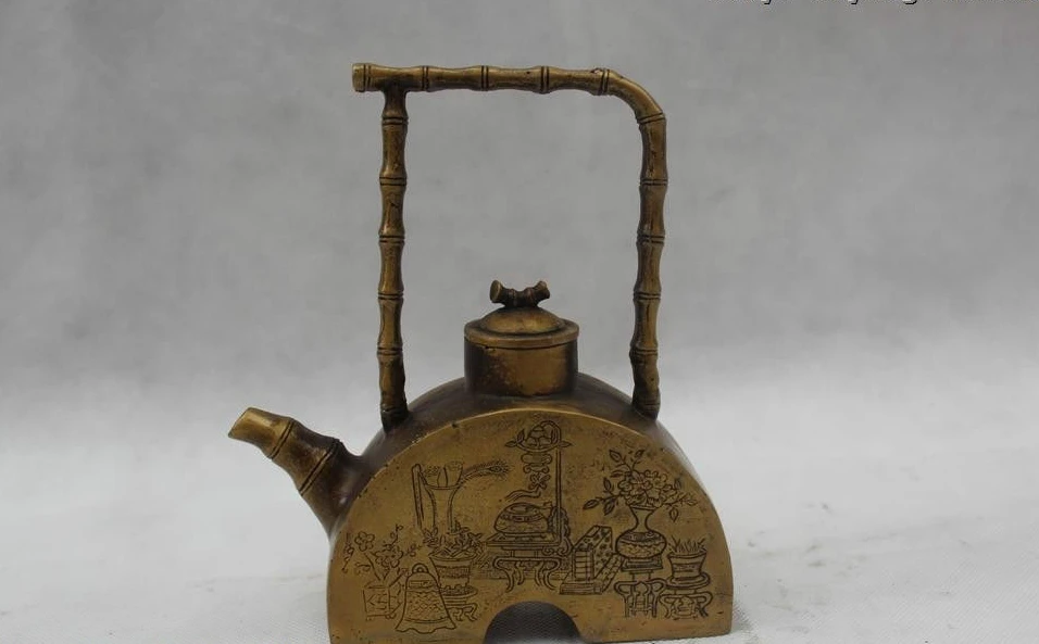 

7"Chinese Collect Folk Pure Bronze Lucky beautiful vase Pot water jug