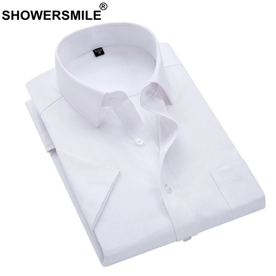 

SHOWERSMILE Formal White Men Short Sleeve Shirt Summer Cotton Shirt Mens Slim Fit Dress Plus Size 7xl Shirts Men Brand Clothing