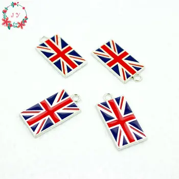 

30pcs/lot Union Jack Flag Enamel Fashion Charm United Kingdom British Union Pendant for Necklace 27mm For DIY Decor