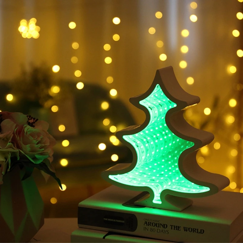 

Hot Sale LED Tunnel Night Light 3D Mirror Lamp Christmas Tree Home Desk Decoration Gifts