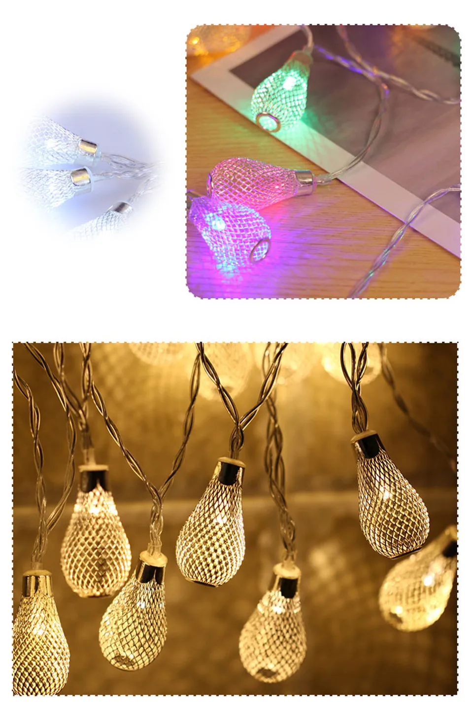 Battery Operated Fairy Lights String Lights 2.5M 20 LED Iron Water Drop for Bedroom Garden Christmas Wedding Holiday Decoration