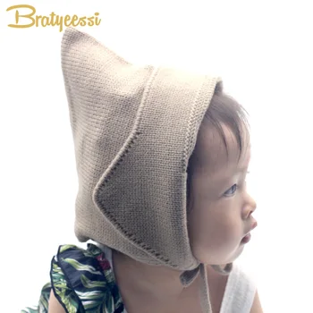 

Steeple Witches Knitted Baby Hat for Girls Boys Lace-Up Solid Color Baby Bonnet Enfant Fotografia Props