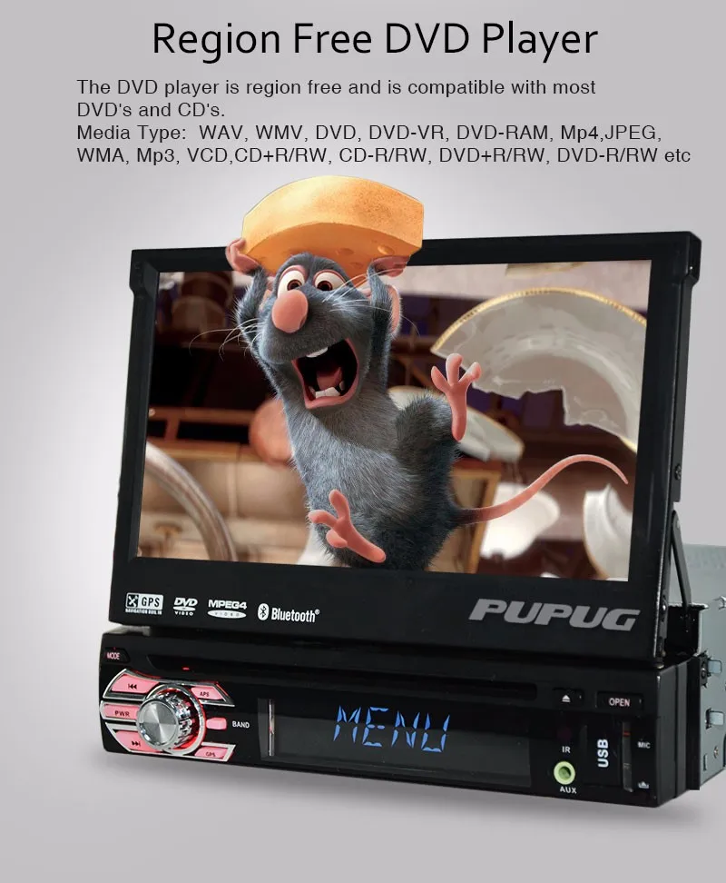 Perfect 1 Din Car Stereo GPS Navigation 1 Din Car DVD 7 Inch Car Radio Detachable Panel Car Headunit Bluetooth Steering Wheel control 10