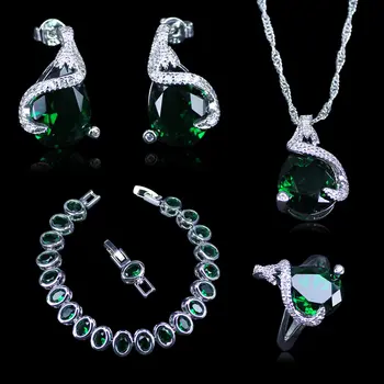 

Russian Fashion Nice Design Silver Color Jewelry Bracelets Sets For Women Green Created Emerald White Zircon
