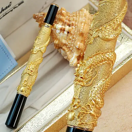 JINHAO Благородный Золотой М Перьевая Ручка Перо дракон pattern резные офисная техника