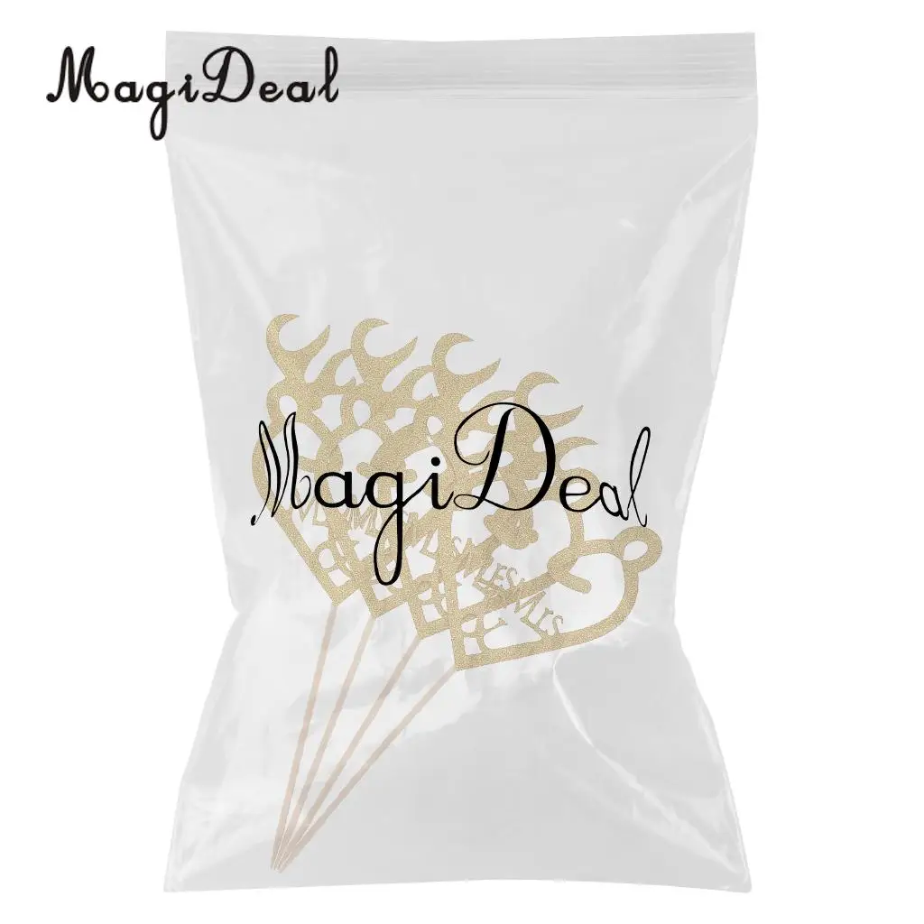 MagiDeal 4Pcs Glitter Antler Style Mr & Mrs Cake Topper Wedding Party Food Picks for Gender Reveal Party Baby Shower Gold/Silver