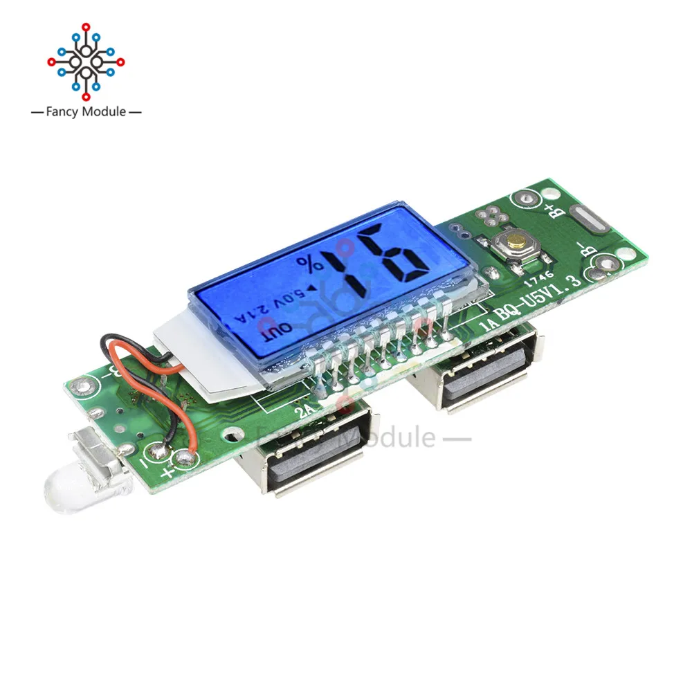 

5V 2.1A 1A 2A Mobile Power Bank Charger Module LCD Display 18650 Lithium Battery Charging Board Double USB For iPhone/Android