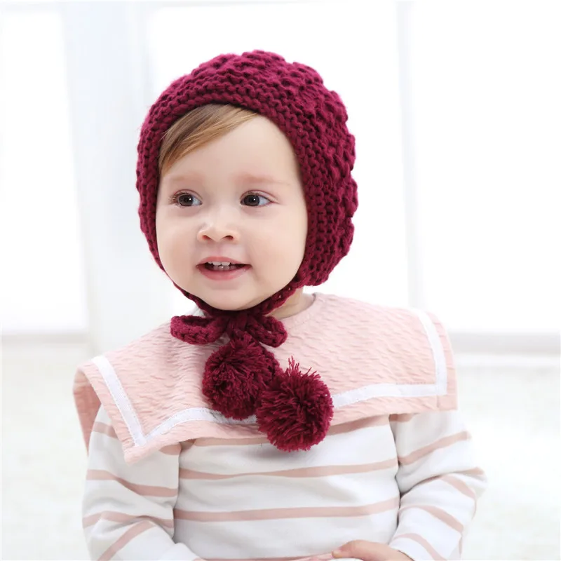 Autumn Winter Hat Baby Warm Crochet Hat Kids Cap With Ear Flaps Solid