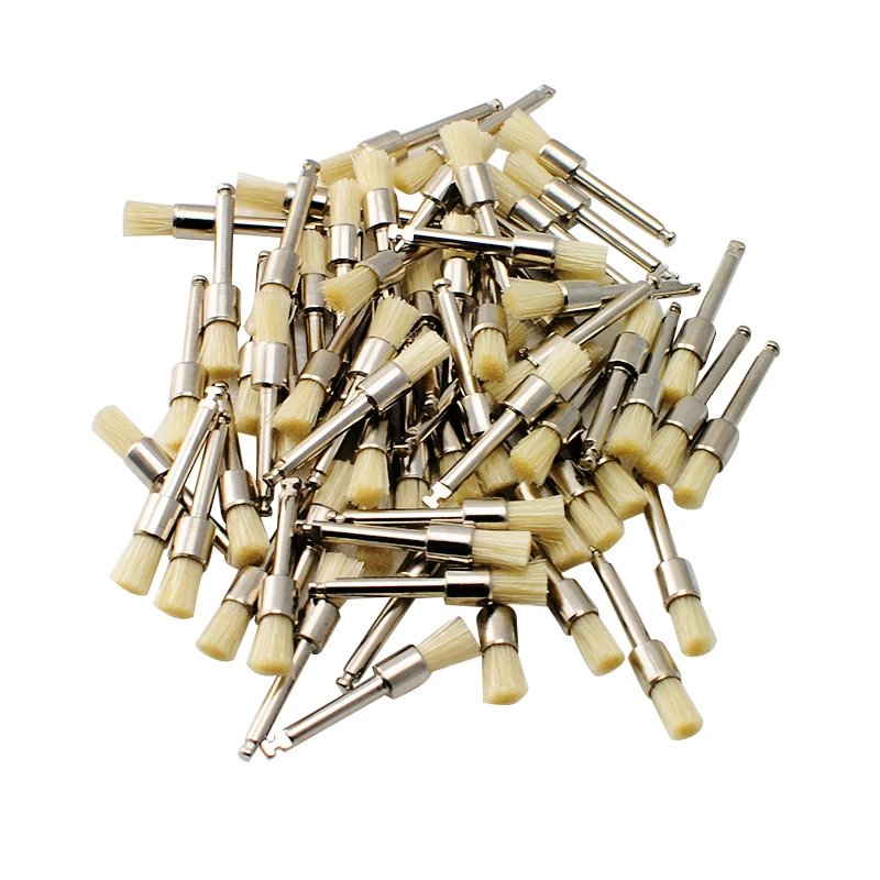 100 Pcs Dental Prophy Brush White Bristle Latch Flat Type Polishing