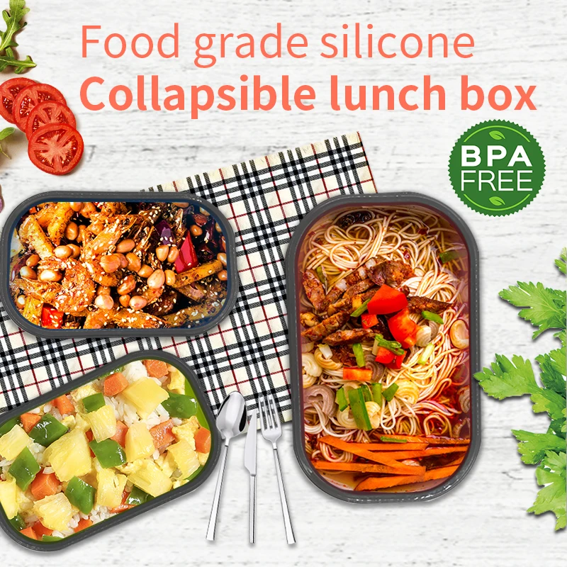 Silicone Bento Lunch Box Food Container Food Storage Collapsible Portable Container Lunch Food Box For School kids Outdoors