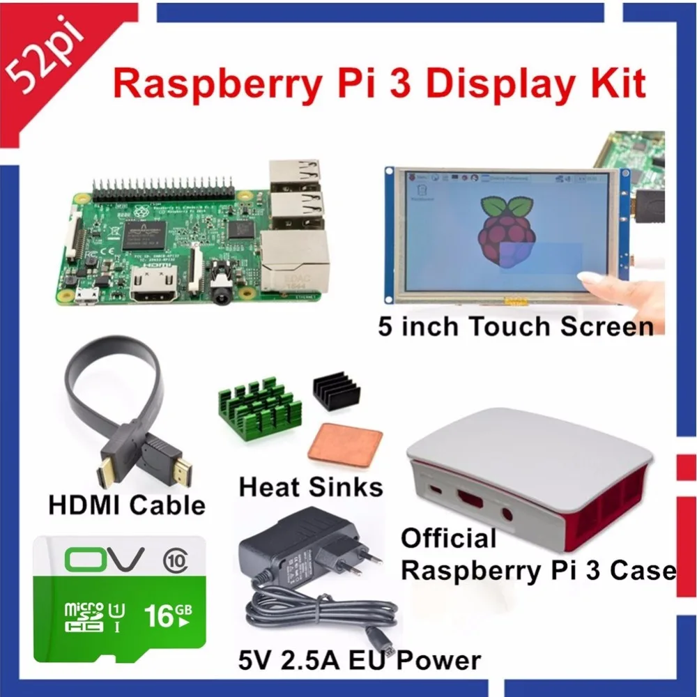 52Pi Raspberry Pi 3 Display Kit with 5 inch HDMI LCD Touch Screen ...