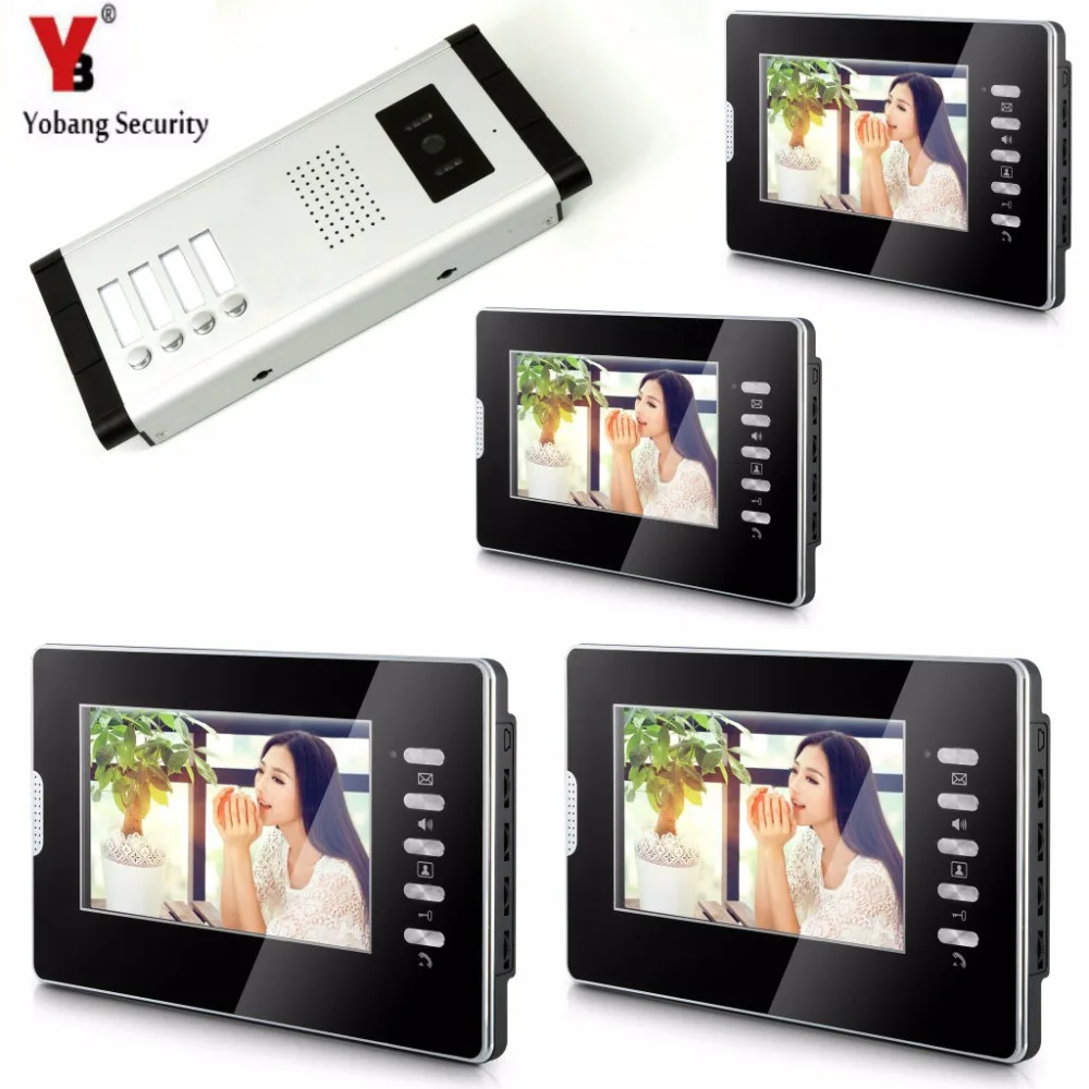 YobangSecurity видео домофон 7 "дюймовый монитор видео дверной звонок Speakphone Камера домофон для 4 единицы квартира