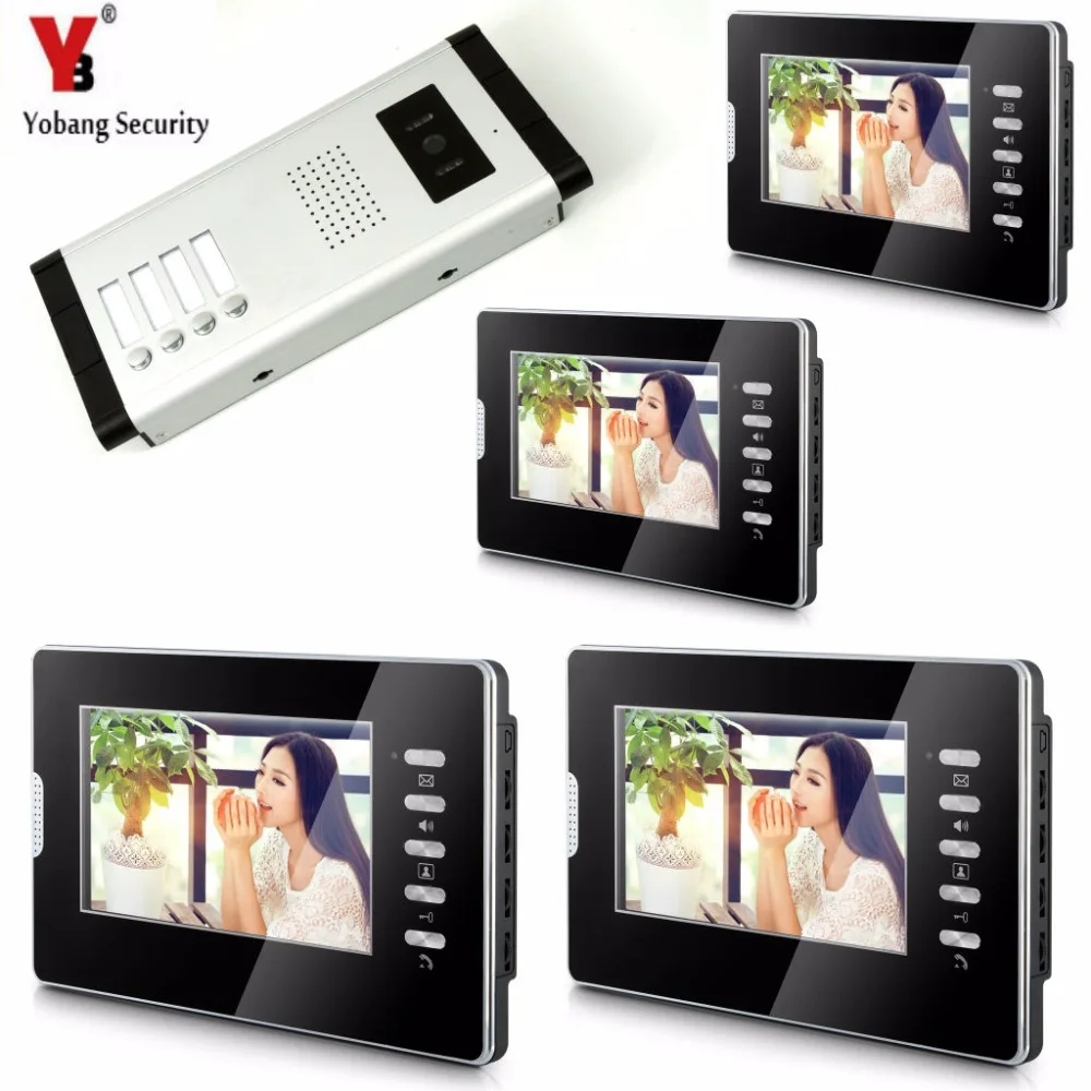 

YobangSecurity Video Door Intercom 7"Inch Monitor Video Doorbell Door Phone Speakphone Camera Intercom For 4 Units Apartment