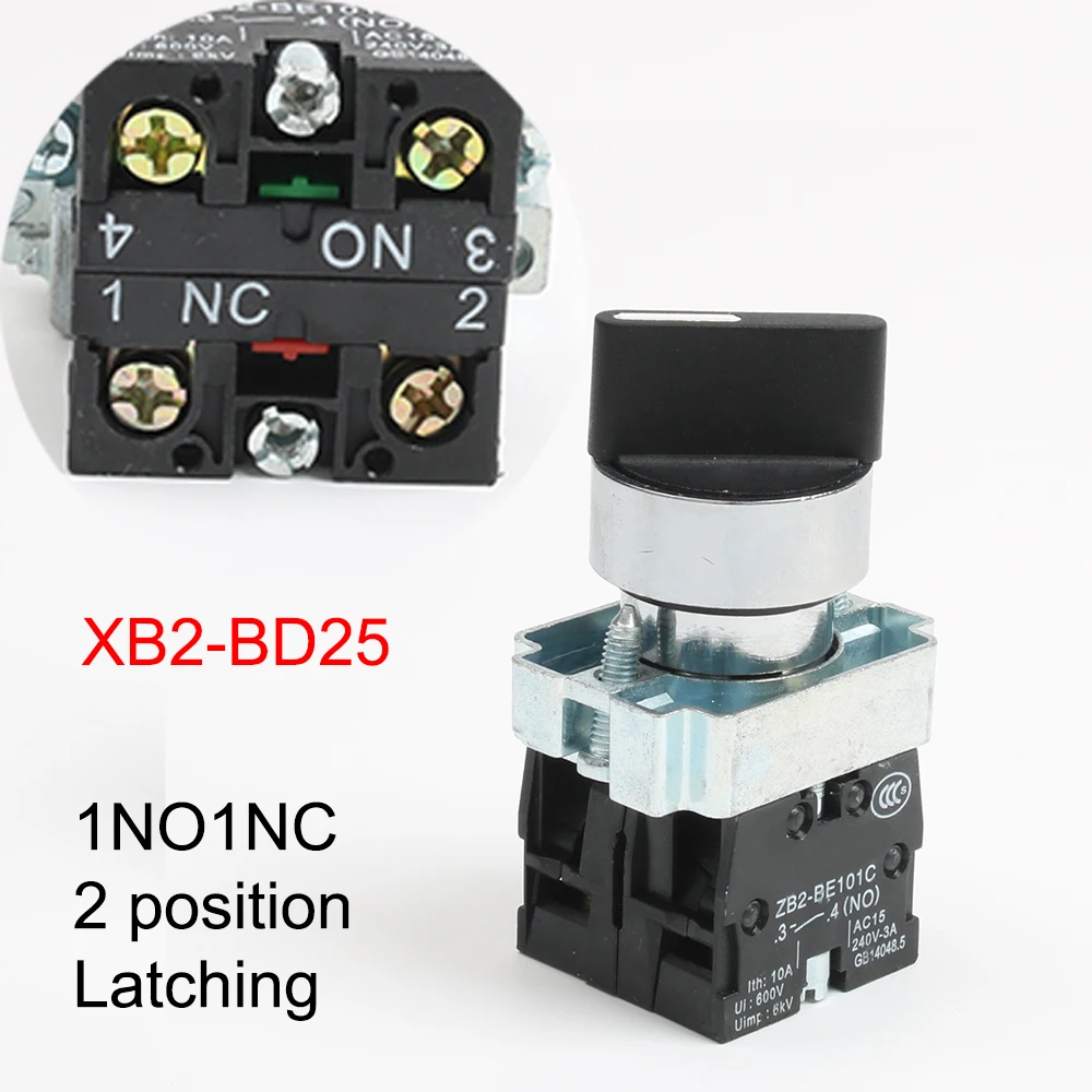 XB2-BD21 BD25 BD33 BD53 BD73 1NO/2NO/1NO1NC 2/3 фиксация положения самоблокирующийся селектор кнопочный переключатель мгновенный самосброс