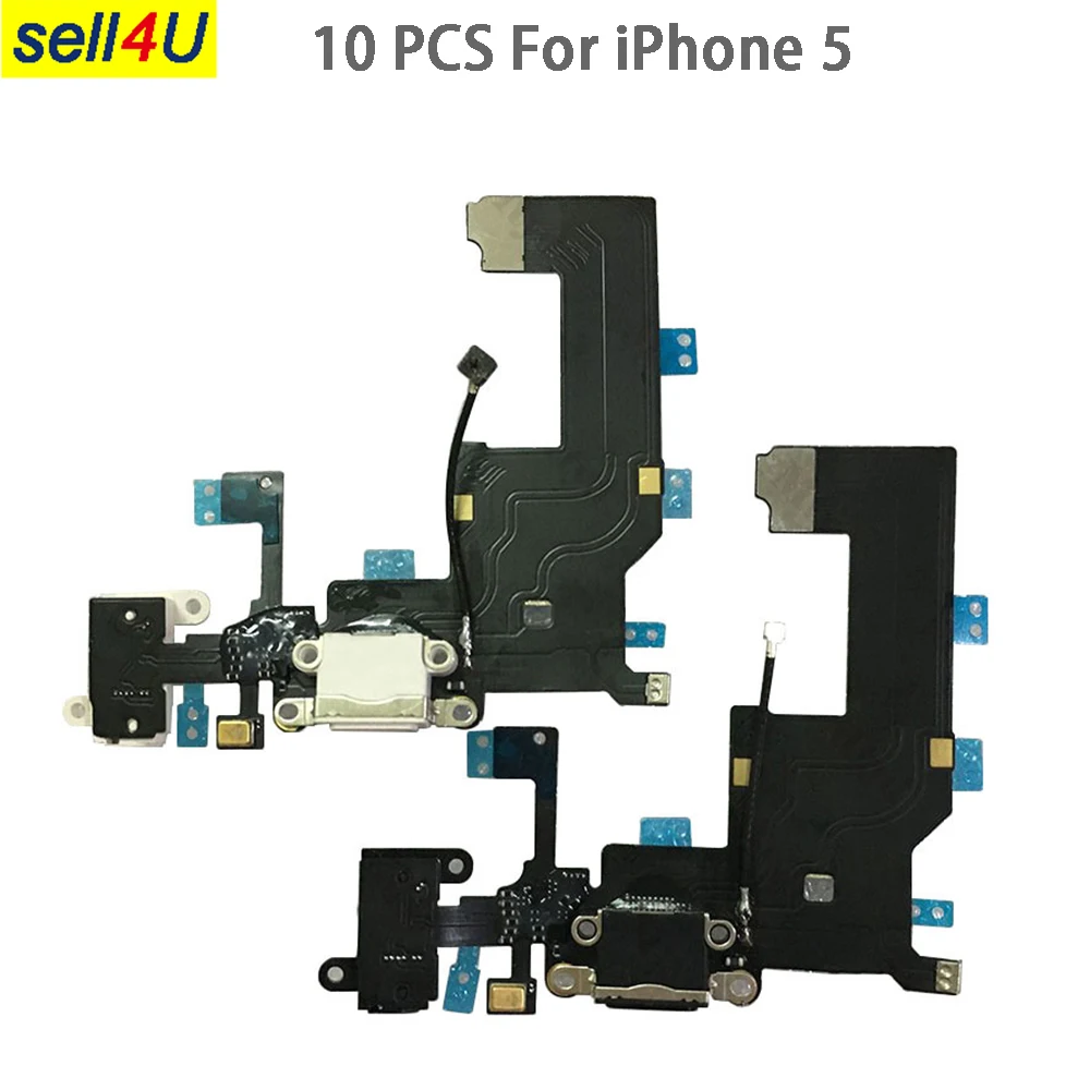 

10Pcs Charging Port Flex Cable For iphone 5 5G , Audio Jack with Charger Dock complete For iphone 5 5G replacement