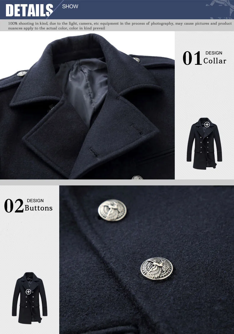 Genuo, новинка, зимнее длинное шерстяное пальто, мужское двубортное пальто, Повседневная модная мужская шерстяная приталенная куртка