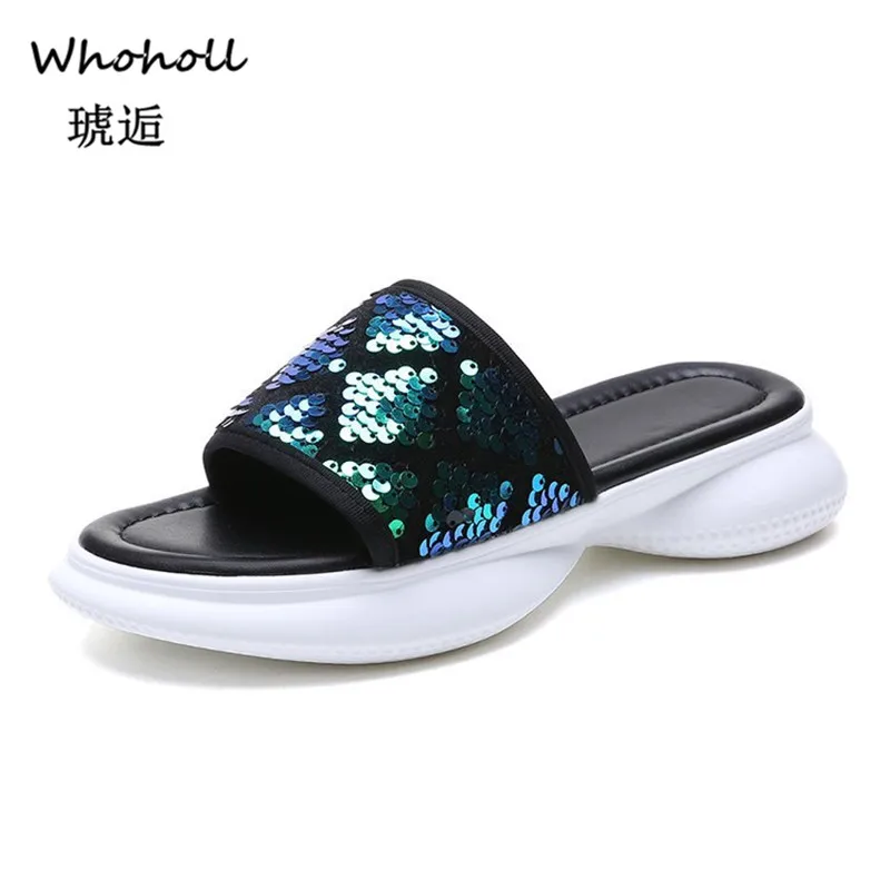 

Whoholl Women LowHeels Platform Sandals Summer Slippers Peep Toe Thick Heel Slippers Slides Ladies Wedges Shoes Zapatos Mujer 40