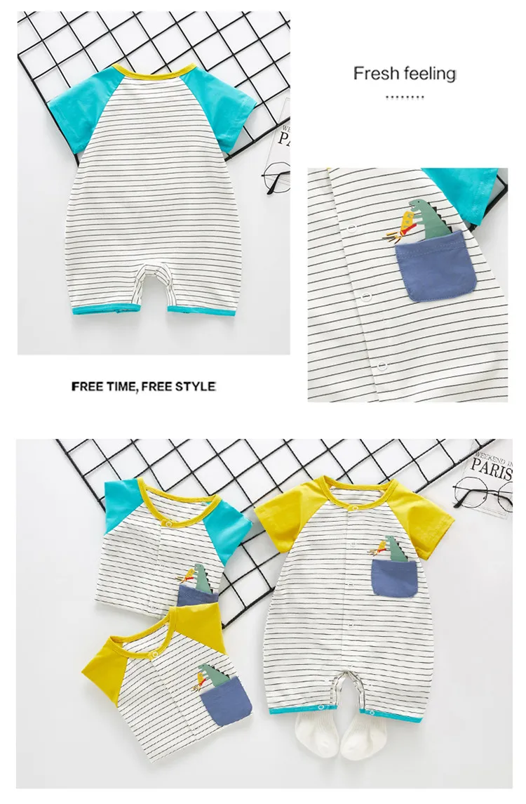 short-sleeved striped romper_03