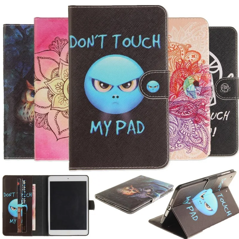 

Painting Cover Silicon Leather Case for apple iPad Mini 4 Flip Book Style Stand with Card Holder For Ipad mini4 cover Wallet+pen