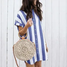 Feitong/ Для женщин модный короткий рукав в полоску, кажущееся состоящим из женская обувь с ремешком на пряжке повседневное, вечернее платье свободного кроя, летние платья, Новинка