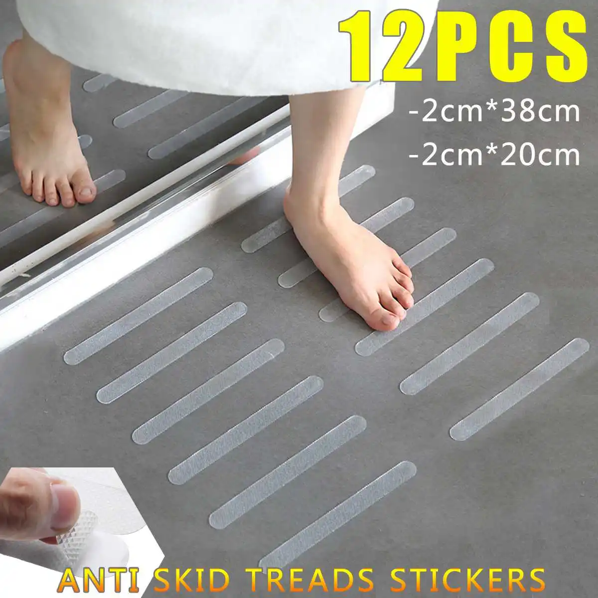 

12Pcs 2x20cm/2x38cm Bathroom Stair Tread Anti Slip Clear Tape Waterproof PVC Strong Shower Tub Floor Non Slip Sticker Bath Mat