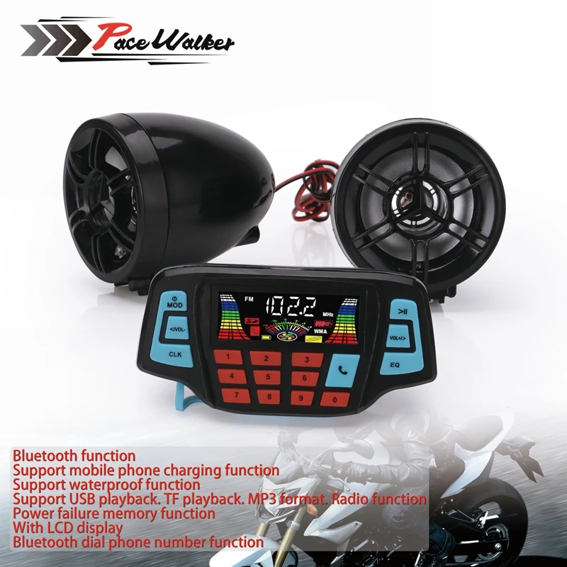 

Motorcycle Car Accessories MP3 Speakers Motor Handlebar Audio System USB TF Bluetooth FM Radio Built-in Microphone Black Red