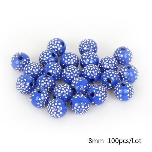 8mm Dots Print Shiny Crystal Acrylic Beads Round Loose Spacer Beads For Jewelry Making DIY Bracelet Necklace