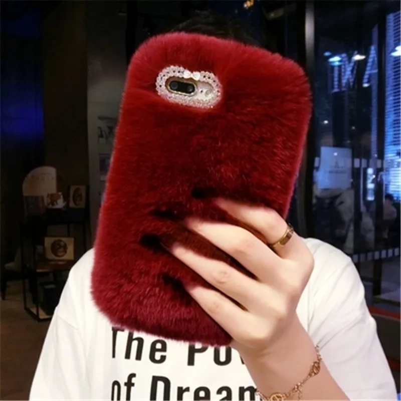 

Fluffy Rabbit Fur Silicone Phone Cases For Samsung Galaxy S5 S6 S7 edge S8 Note 5 8 Smart Plus Bling Back Cover Shell
