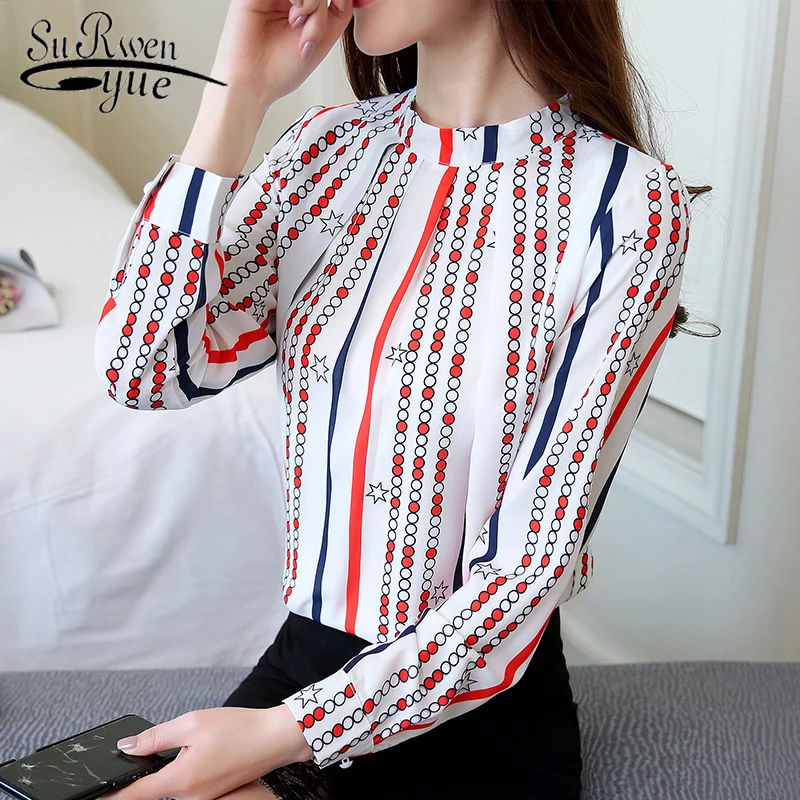 Fashion Chiffon Women Blouses Shirts Striped New 2018