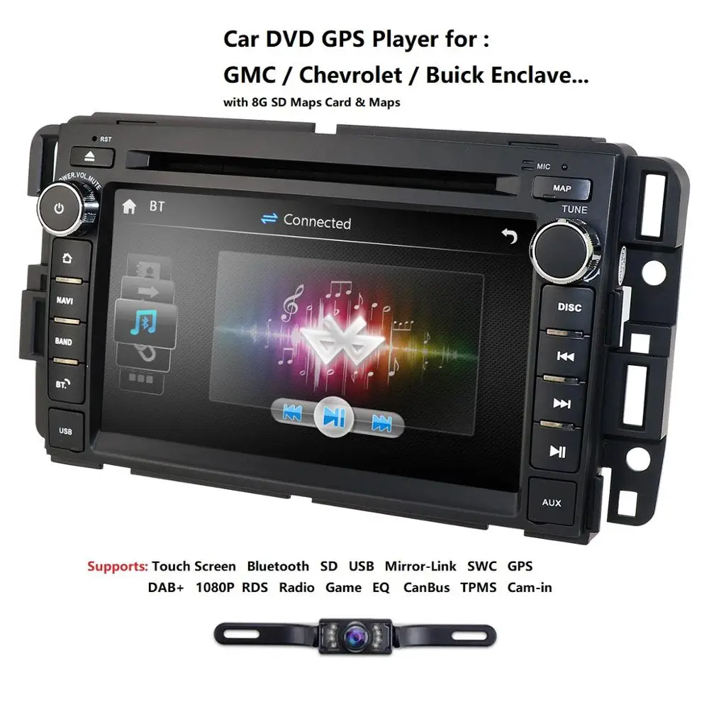 Perfect Ossuret 7" Double Din Touchscreen FM/AM Radio Wince Car Stereo DVD Player GPS Navi for GMC Yukon Acadia Chevy 2007-2012 SWC RDS 3