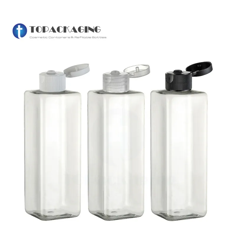 30PCS*250ML Flip Screw Cap Bottle Clear Plastic Cosmetic Container Square Makeup Essential Oil Refillable Empty Shampoo Packing | Красота и
