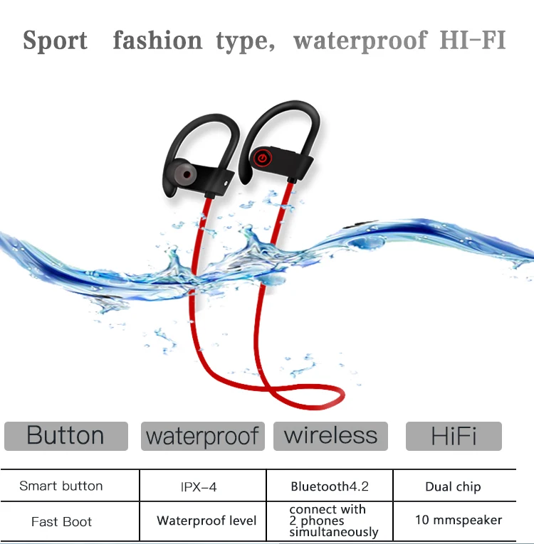 

Bluetooth Earphone red fone de ouvido sem fio Auriculares Wireless Ear Hook Sport Universal Waterproof Ear Phones true