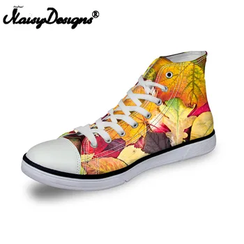 

Noisydesigns Girls sneakers women casual vintage vulcanized shoes lady high top yellow 3D falling leaves print flat canvas shoes