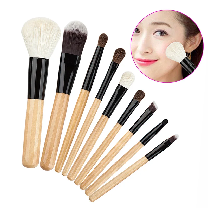 9pcs Professional Set Wool Cosmetics Makeup Tools Eyeshadow Lip Foundation Brush